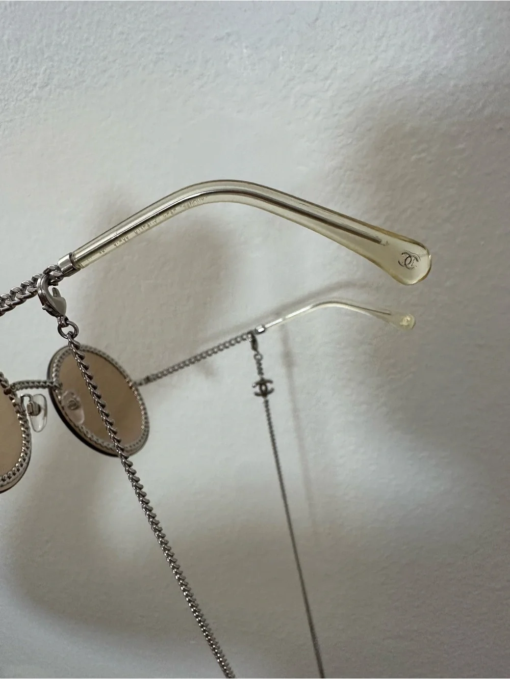 CHANEL Round Silver Chain Trim Sunglasses with Removable Chain Interlocking CC